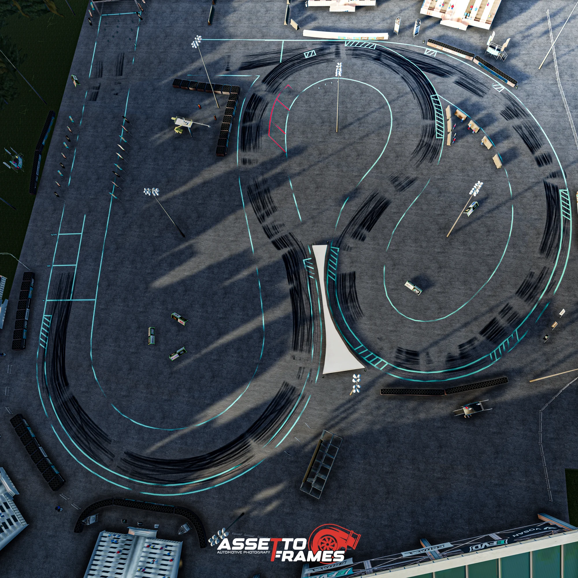 Overhead view of an EFVD custom drift track layout
